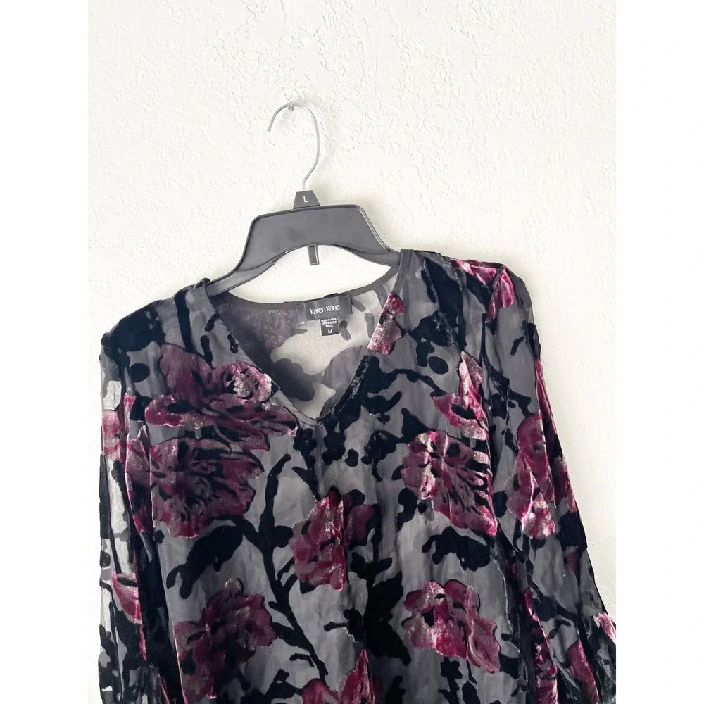 Dark Romantic Floral Velvet Burnout Top Medium Whimsigoth Fairy Grunge Witchy